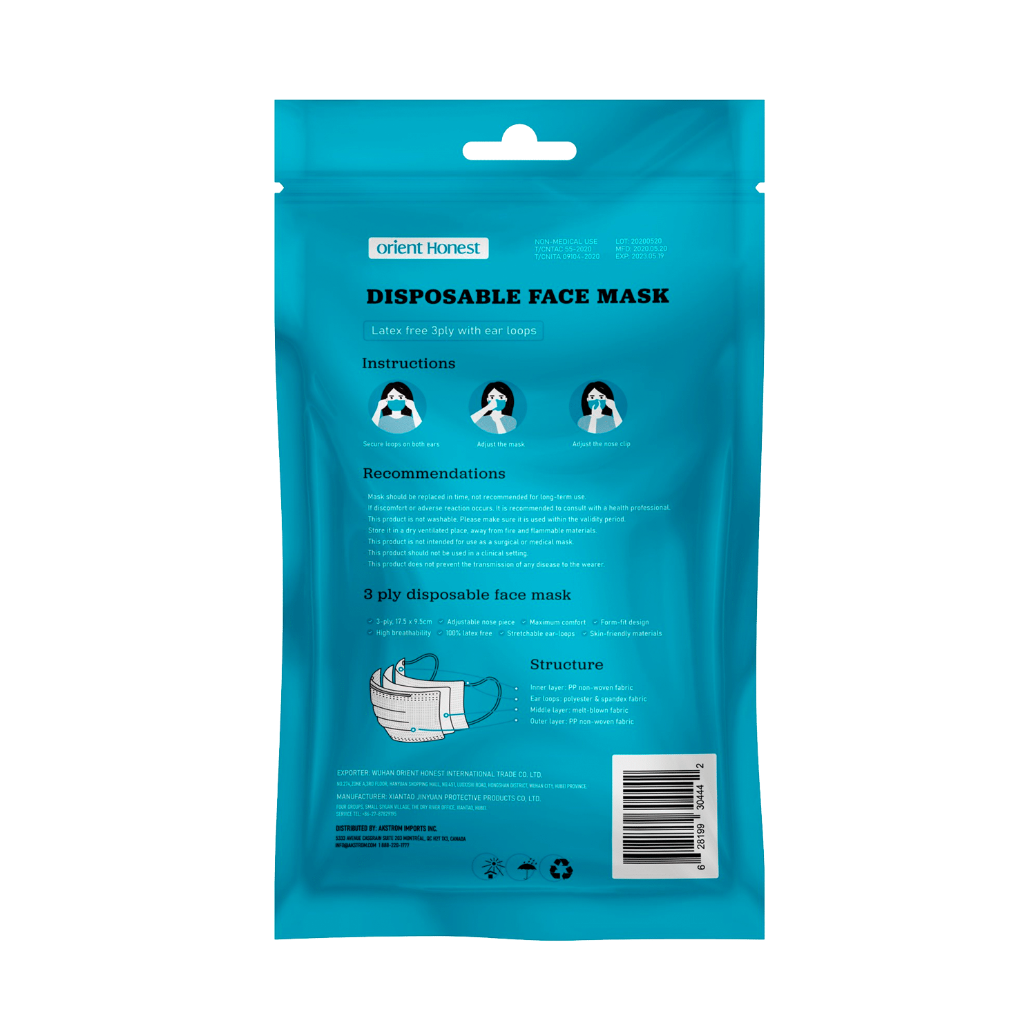 10 ct. Pack, Disposable 3-Ply Face Masks - Image 2